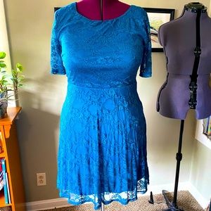 Blue Floral Lace Vintage Dress w/ Sleeves Sz 1X